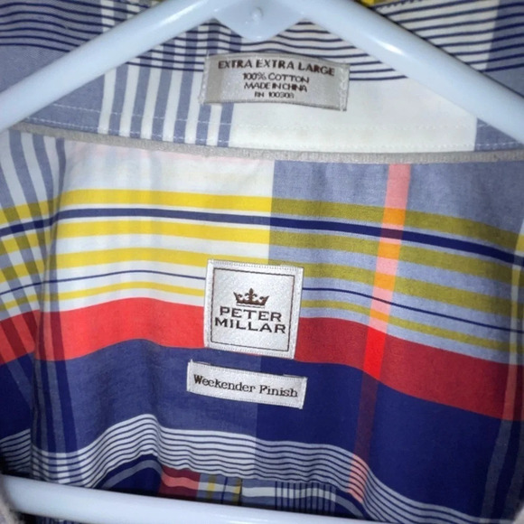 Peter Millar Weekender Finish Short Sleeve Button Shirt Mens Size XXL Plaid - Picture 4 of 5
